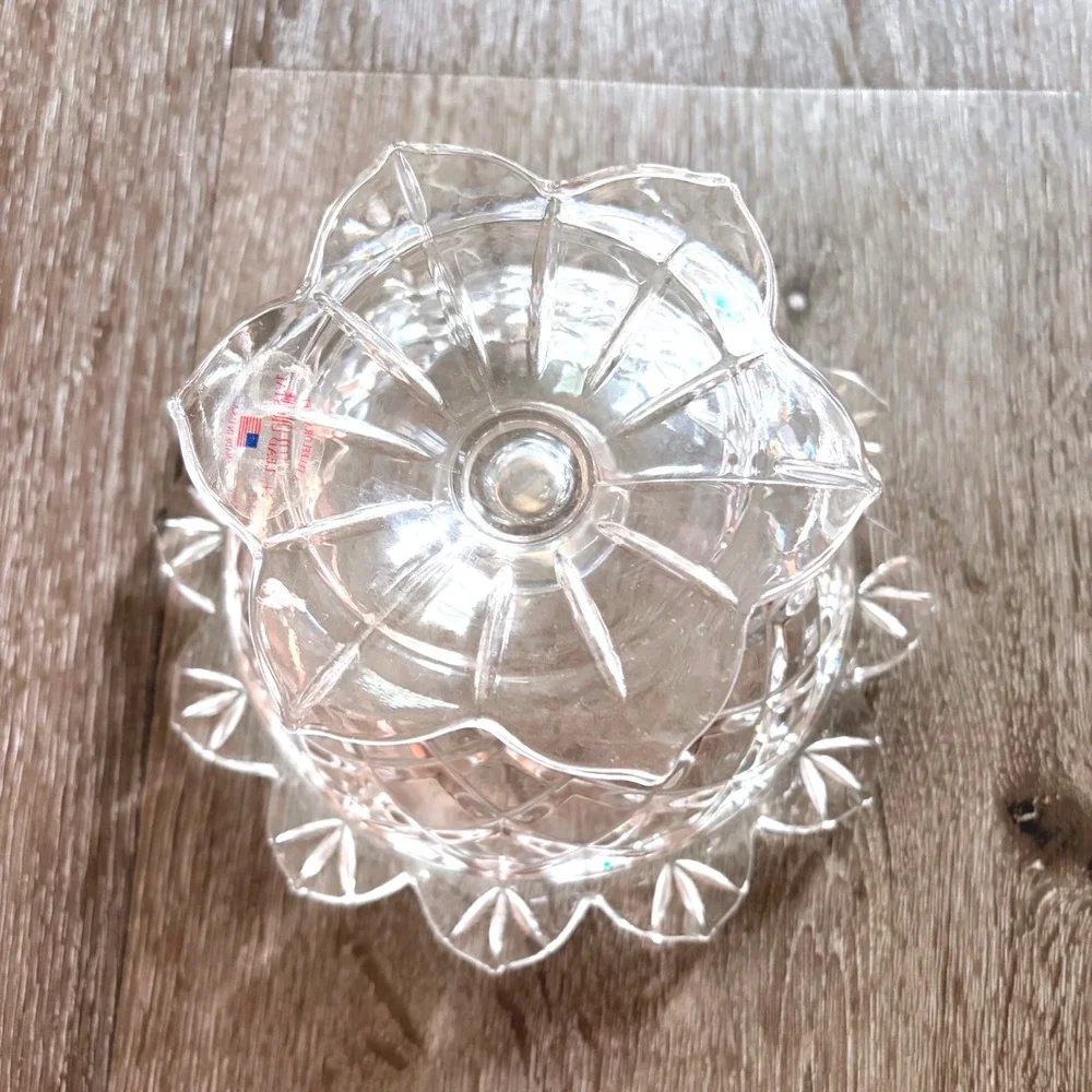 Teleflora 24% Lead Crystal Compote Pedestal Dish USA Diamond Cut 4.5 inch Bowl